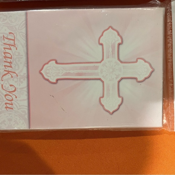 Amscan Pink and White Thank You Cards with Cross Design - Picture 5 of 9